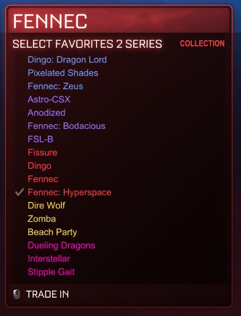 List of Items in Select Favorites 2 Series in Rocket League