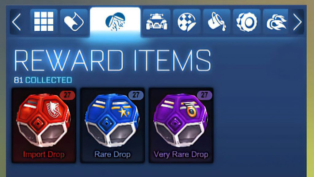 The 3 kinds of rewards drops in Rocket League: Import, Rare, Very Rare Drops