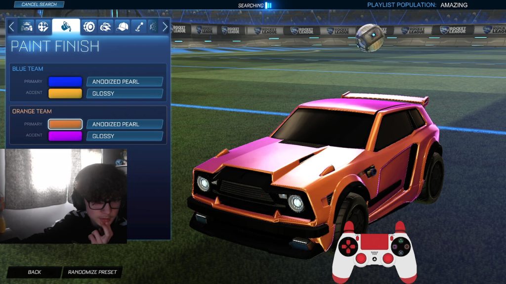 Rocket League pro player "Zen" showcasing this popular Fennec Anodized preset design on a Twitch Stream